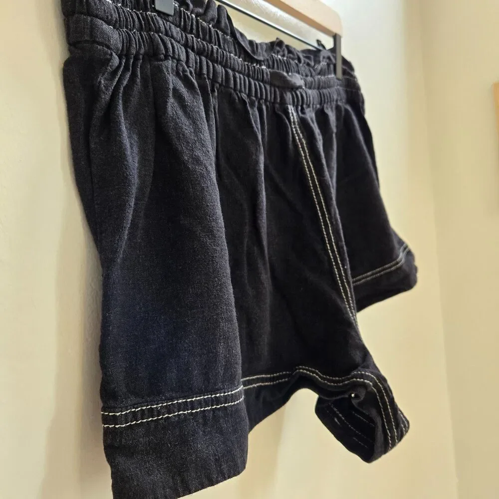 Anthropologie Black Linen Blend Shorts Size L High Rise Bohemian Summer Beach
